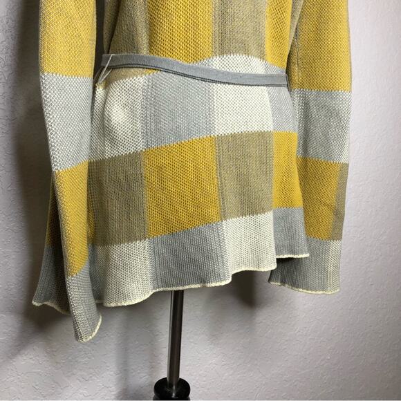 Modcloth gold gray cream plaid belted wrap cardigan sweater size Large - Picture 9 of 16